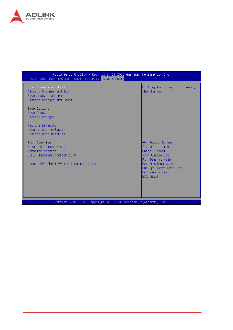 7 save & exit, Save changes and exit, Discard changes and exit | Save & exit | ADLINK cPCI-6625 User Manual | Page 82 / 88