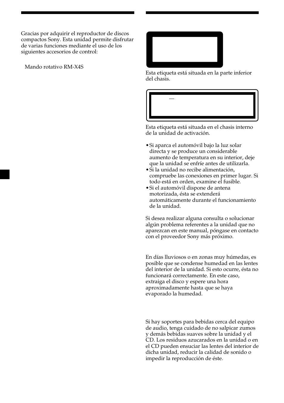 2¡bienvenido, Precauciones | Sony CDX-L450 User Manual | Page 26 / 146