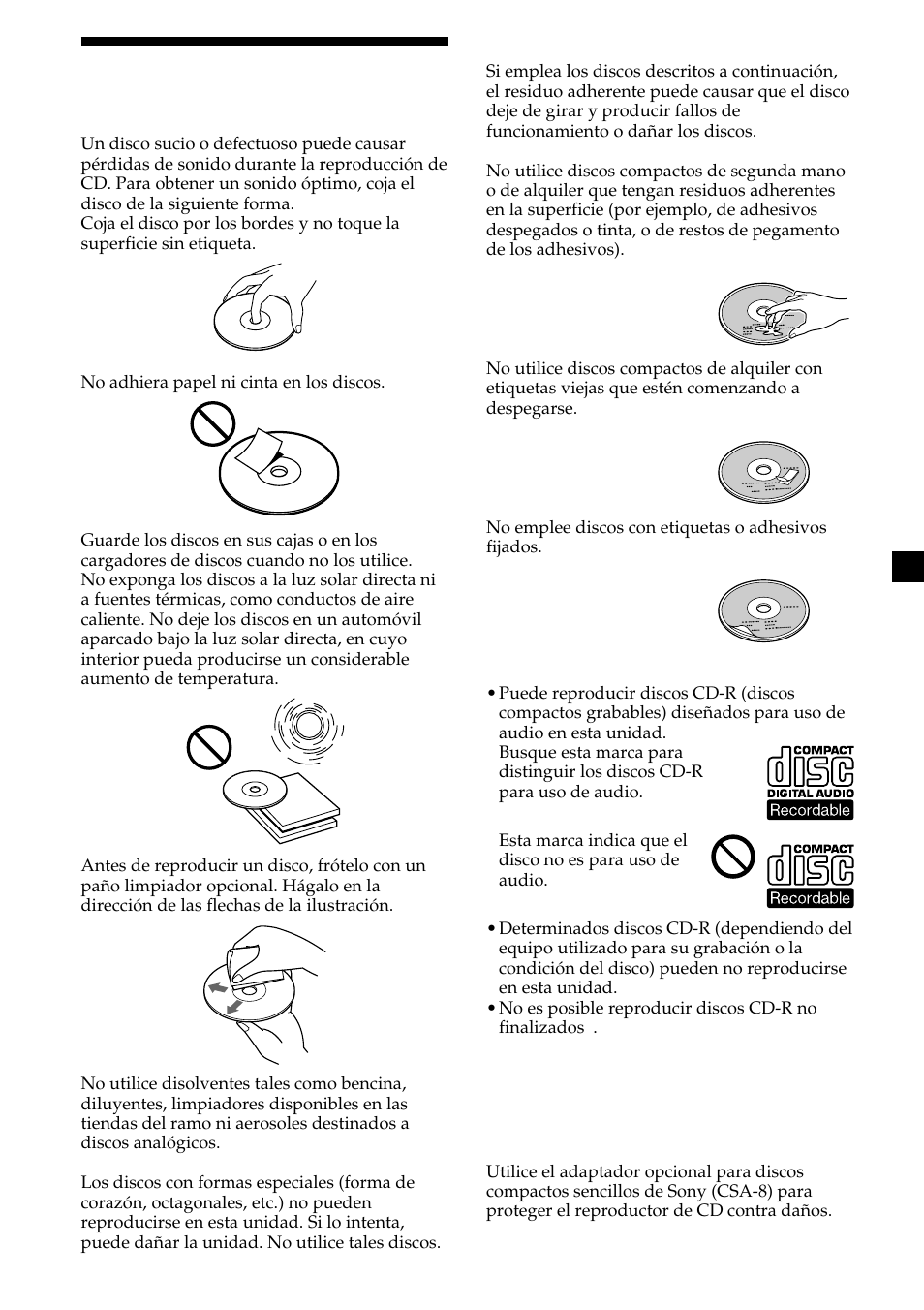 Notas sobre el manejo de discos | Sony CDX-L450 User Manual | Page 27 / 146