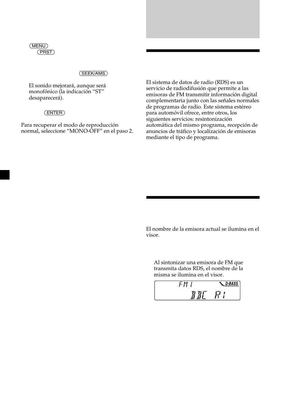 Descripción general de la función rds, Visualización del nombre de la emisora | Sony CDX-L450 User Manual | Page 36 / 146