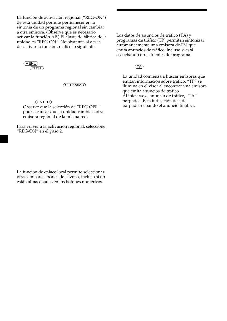 14 recepción de anuncios de tráfico | Sony CDX-L450 User Manual | Page 38 / 146