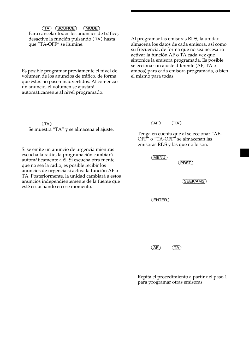 Programación de emisoras rds con los datos af y ta | Sony CDX-L450 User Manual | Page 39 / 146