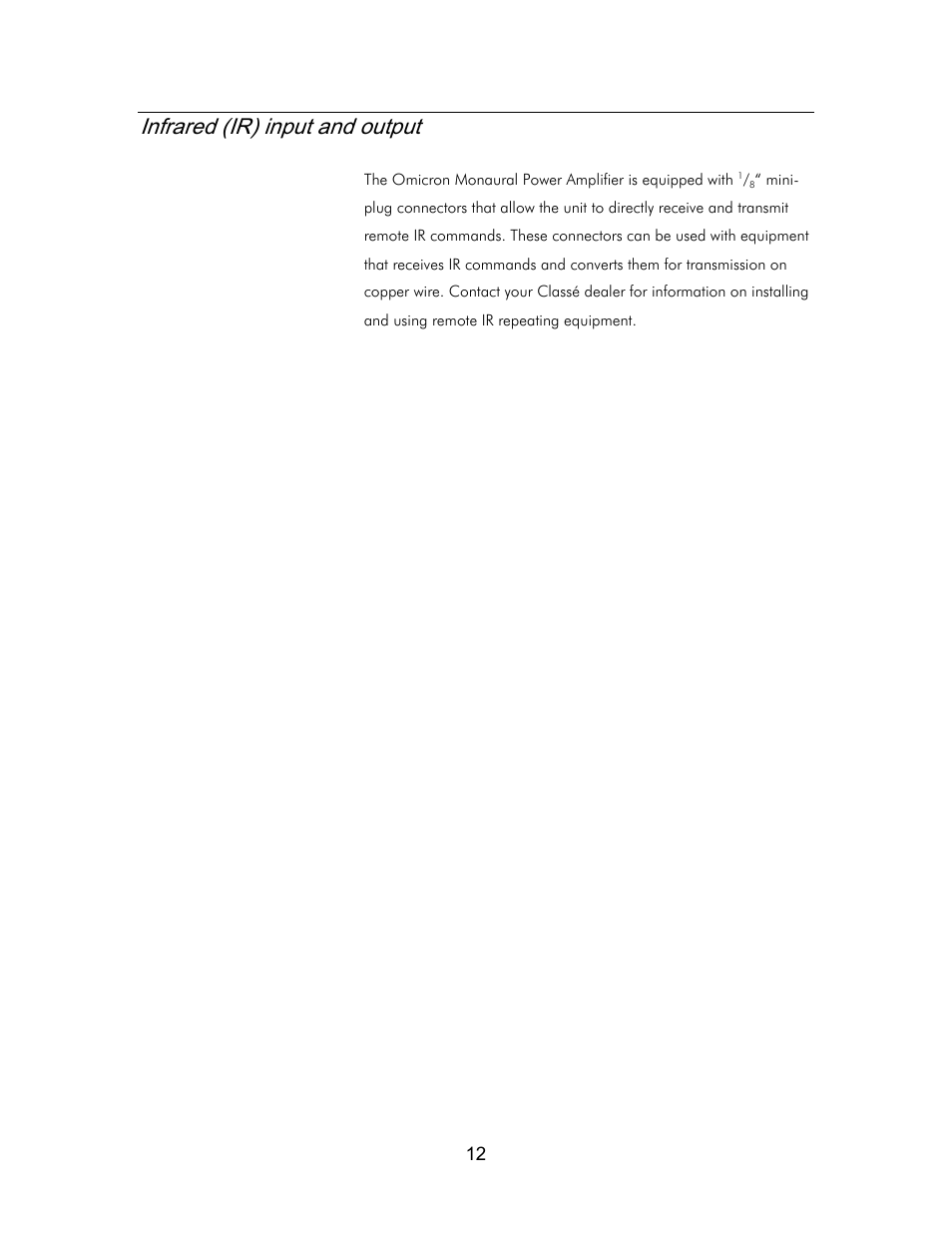 Infrared (ir) input and output | Classe Audio Classe Audio User Manual | Page 11 / 16