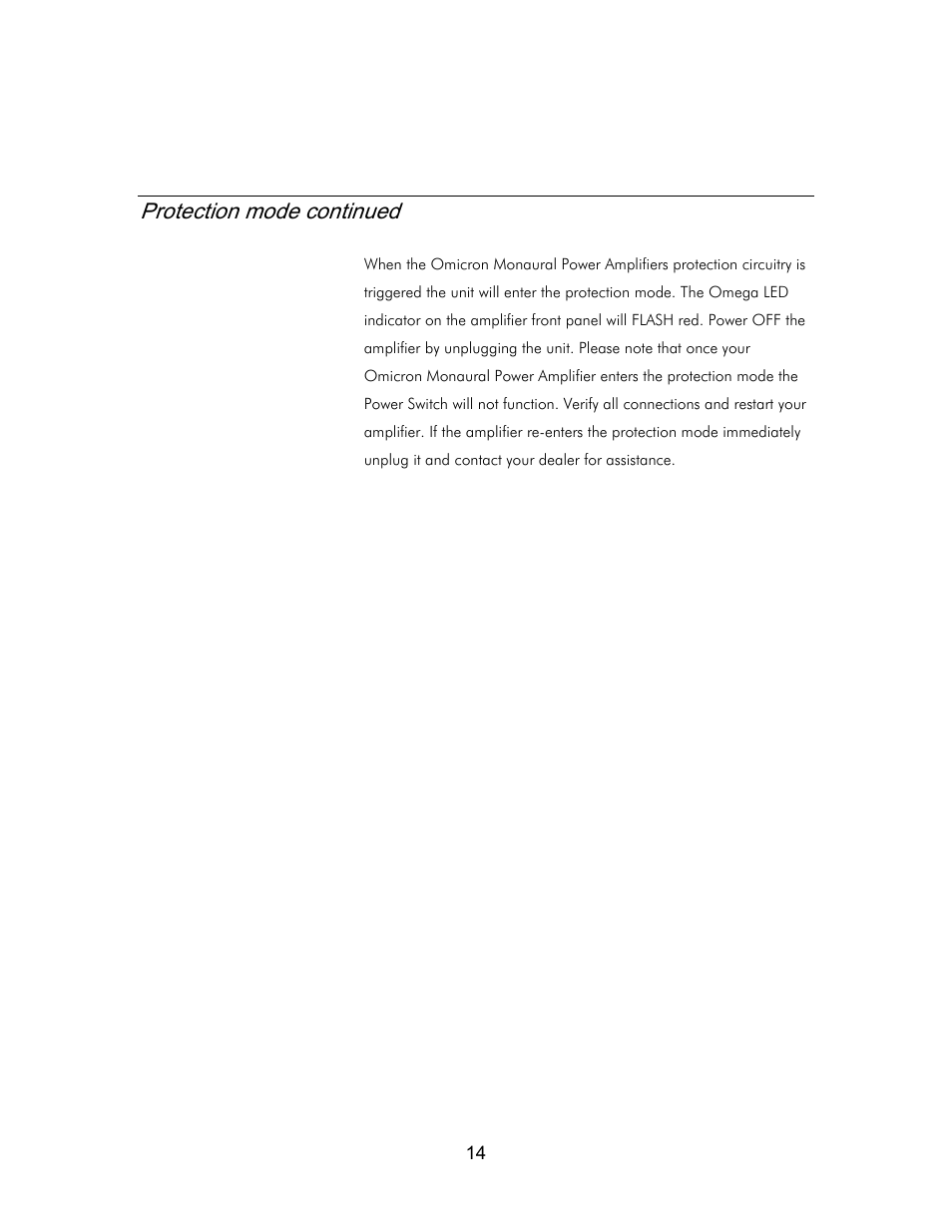 Protection mode continued | Classe Audio Classe Audio User Manual | Page 13 / 16
