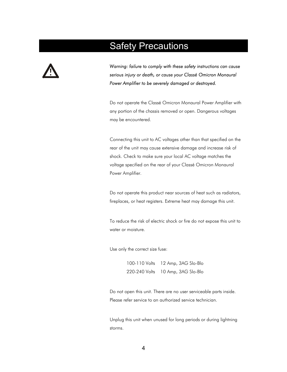 Safety precautions | Classe Audio Classe Audio User Manual | Page 3 / 16
