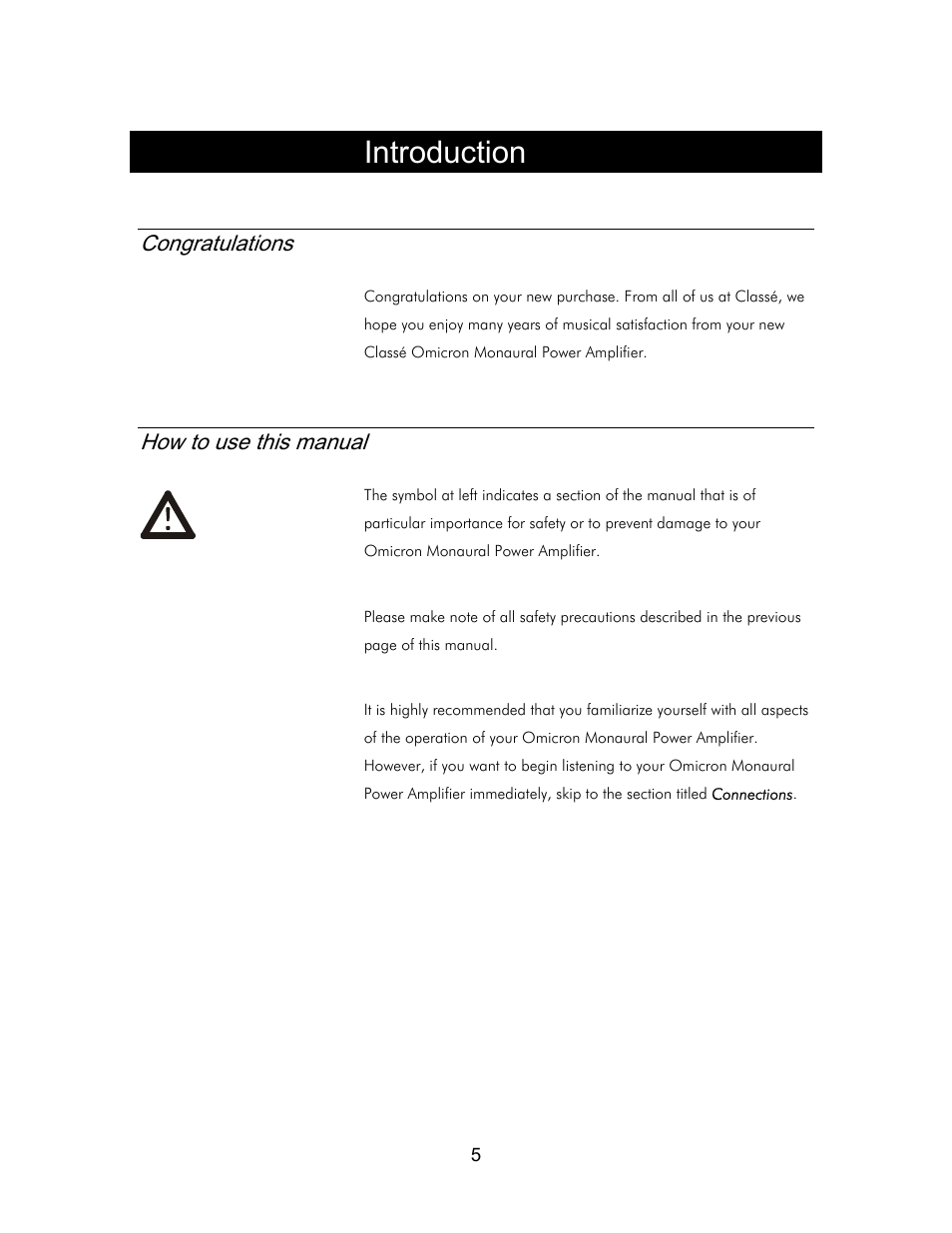 Introduction, Congratulations, How to use this manual | Classe Audio Classe Audio User Manual | Page 4 / 16