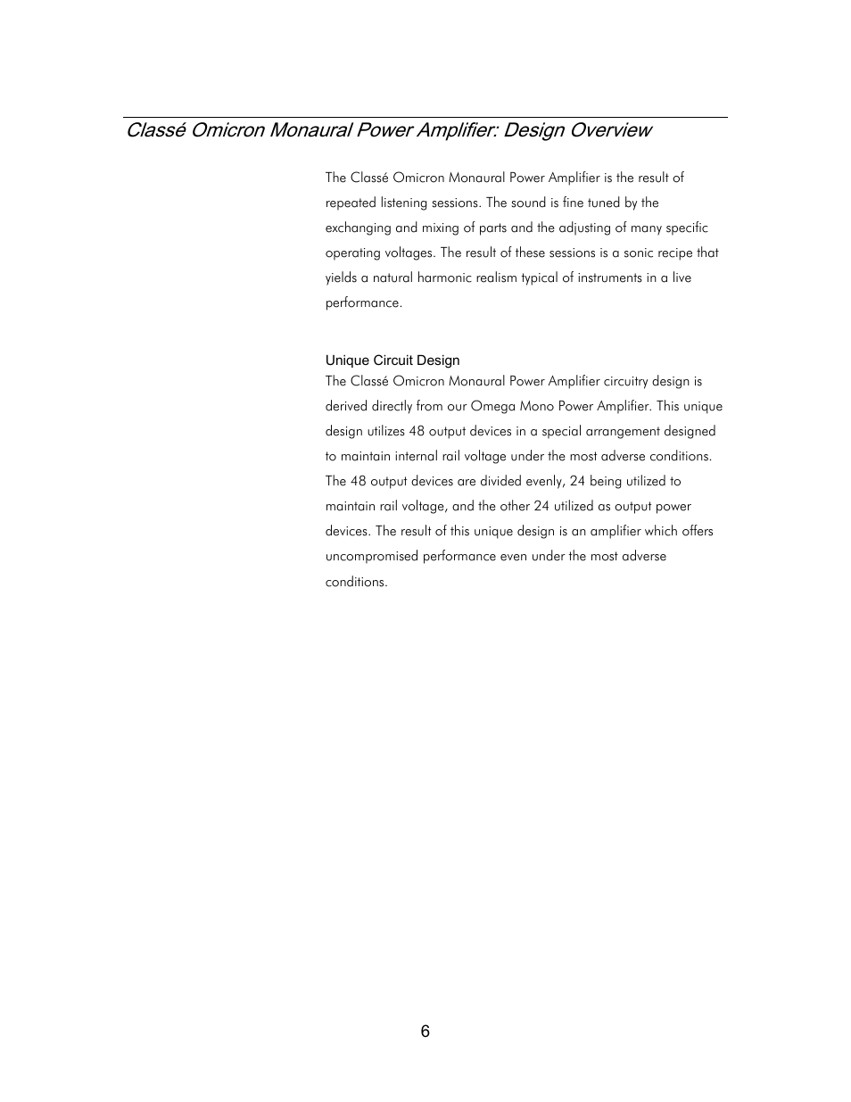 Classé omicron monaural power amplifier: design, Unique circuit design | Classe Audio Classe Audio User Manual | Page 5 / 16