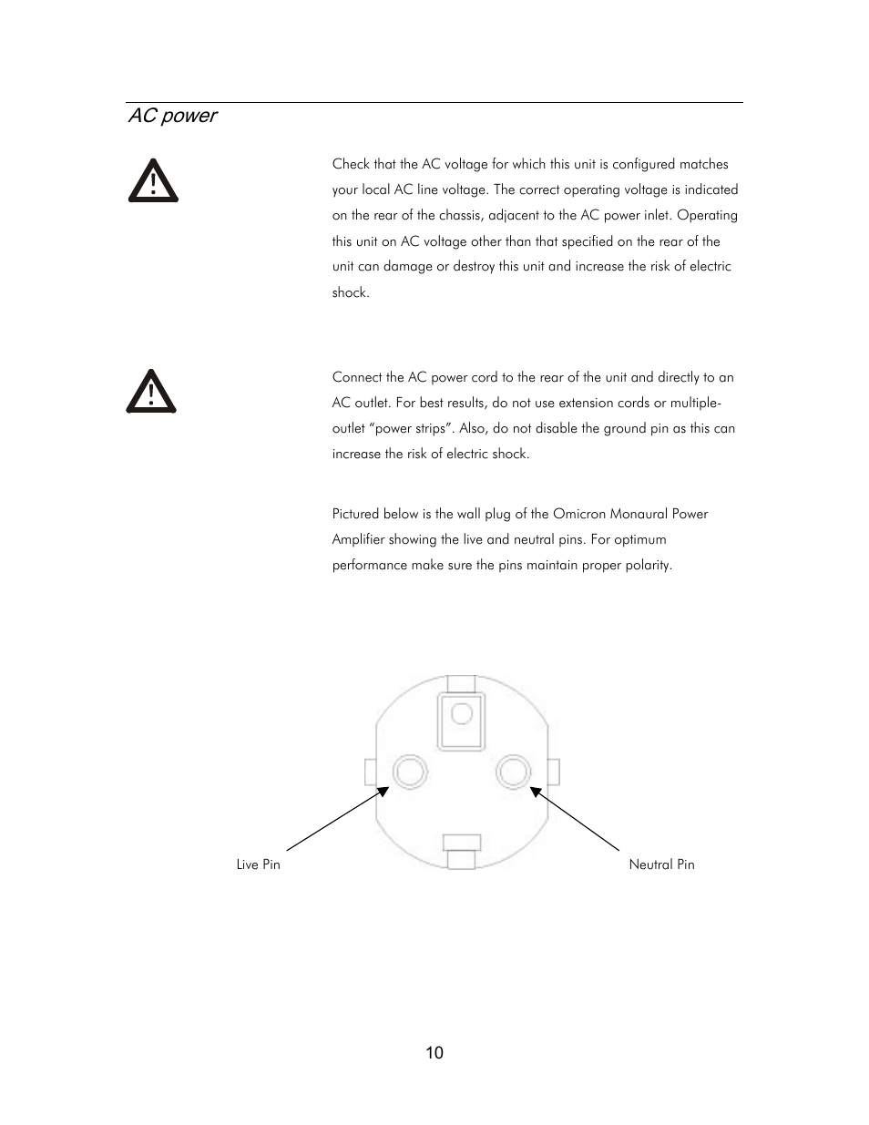 Ac power | Classe Audio Classe Audio User Manual | Page 9 / 16