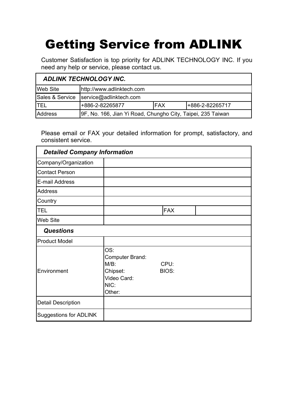 Getting service from adlink | ADLINK cPCIS-2500 Series User Manual | Page 4 / 36