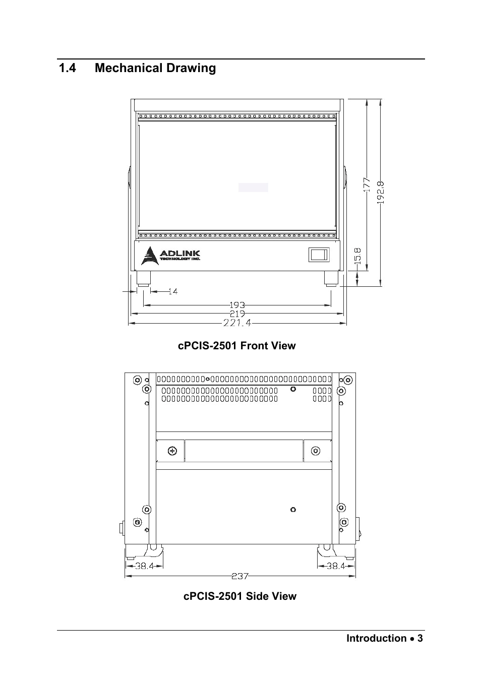 4 mechanical drawing, Mechanical drawing | ADLINK cPCIS-2500 Series User Manual | Page 9 / 36