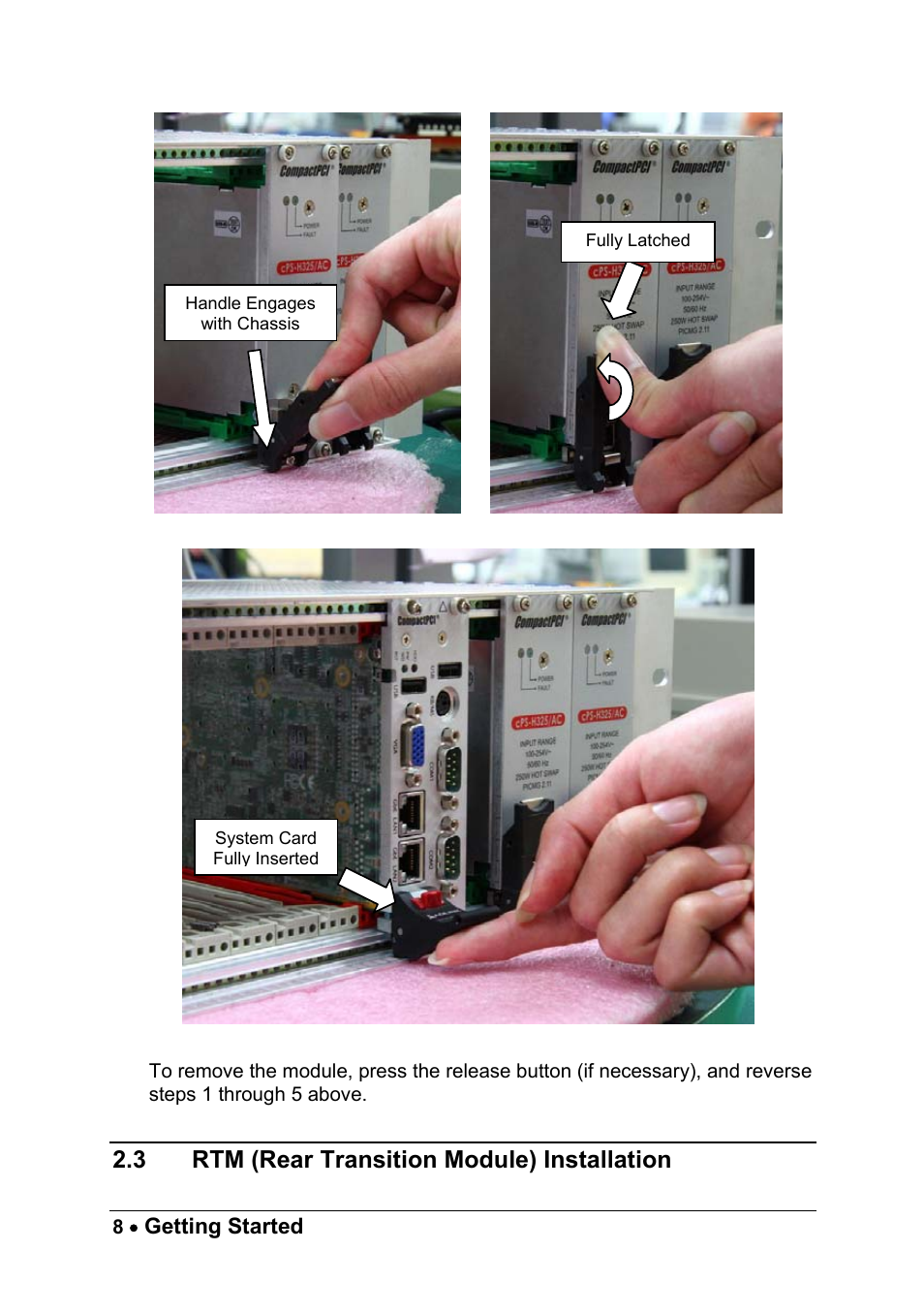 3 rtm (rear transition module) installation, Rtm (rear transition module) installation | ADLINK cPCIS-ET1100 Series User Manual | Page 14 / 50