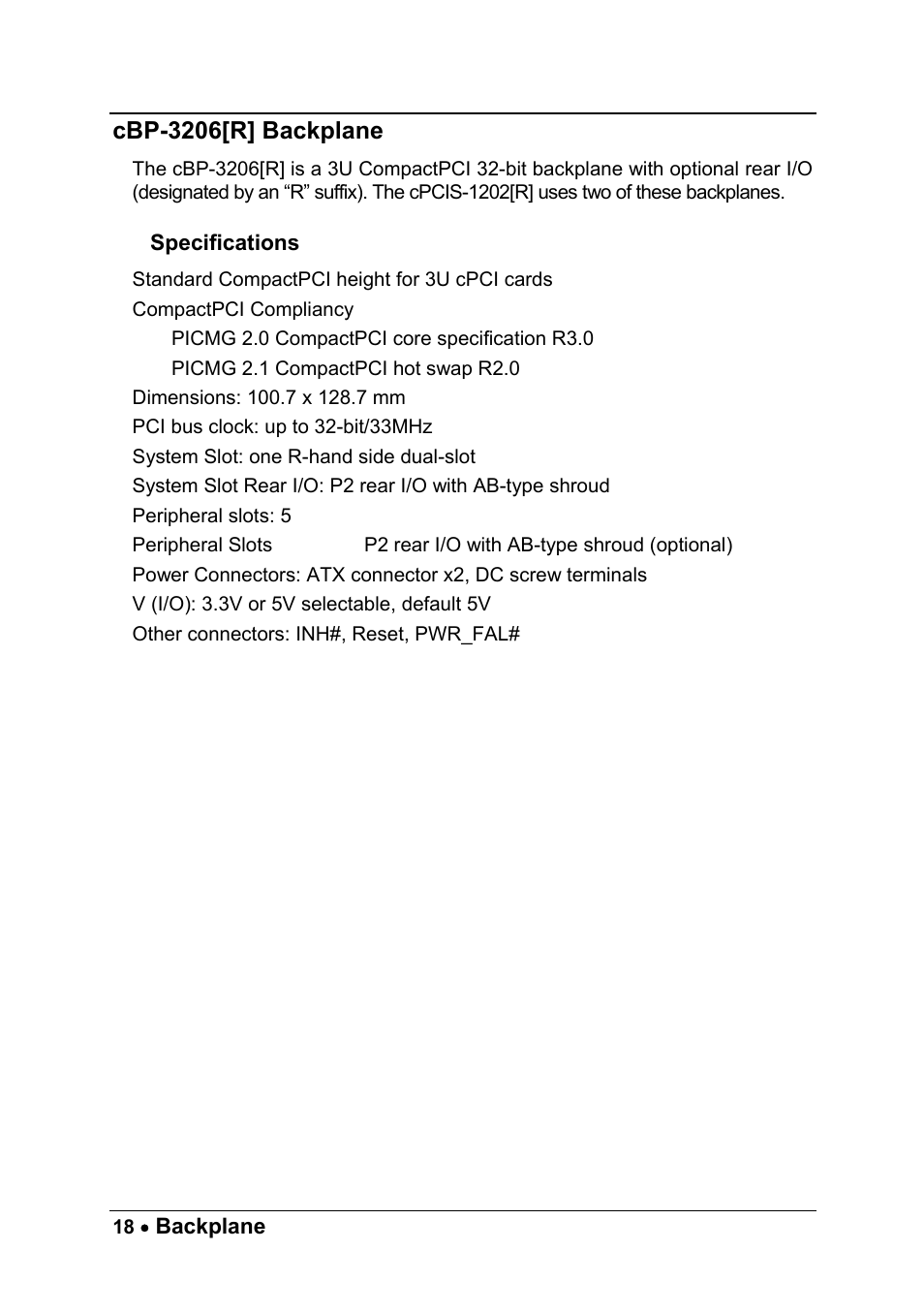 Cbp-3206[r] backplane, Specifications | ADLINK cPCIS-ET1100 Series User Manual | Page 24 / 50