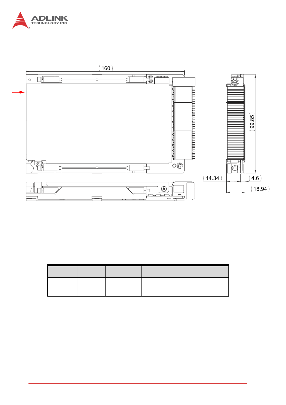 2 vpx3000 mechanical drawing, Power led, Vpx3000 mechanical drawing | Figure 4-2: vpx3000 mechanical drawing | ADLINK VPX3000 User Manual | Page 32 / 50