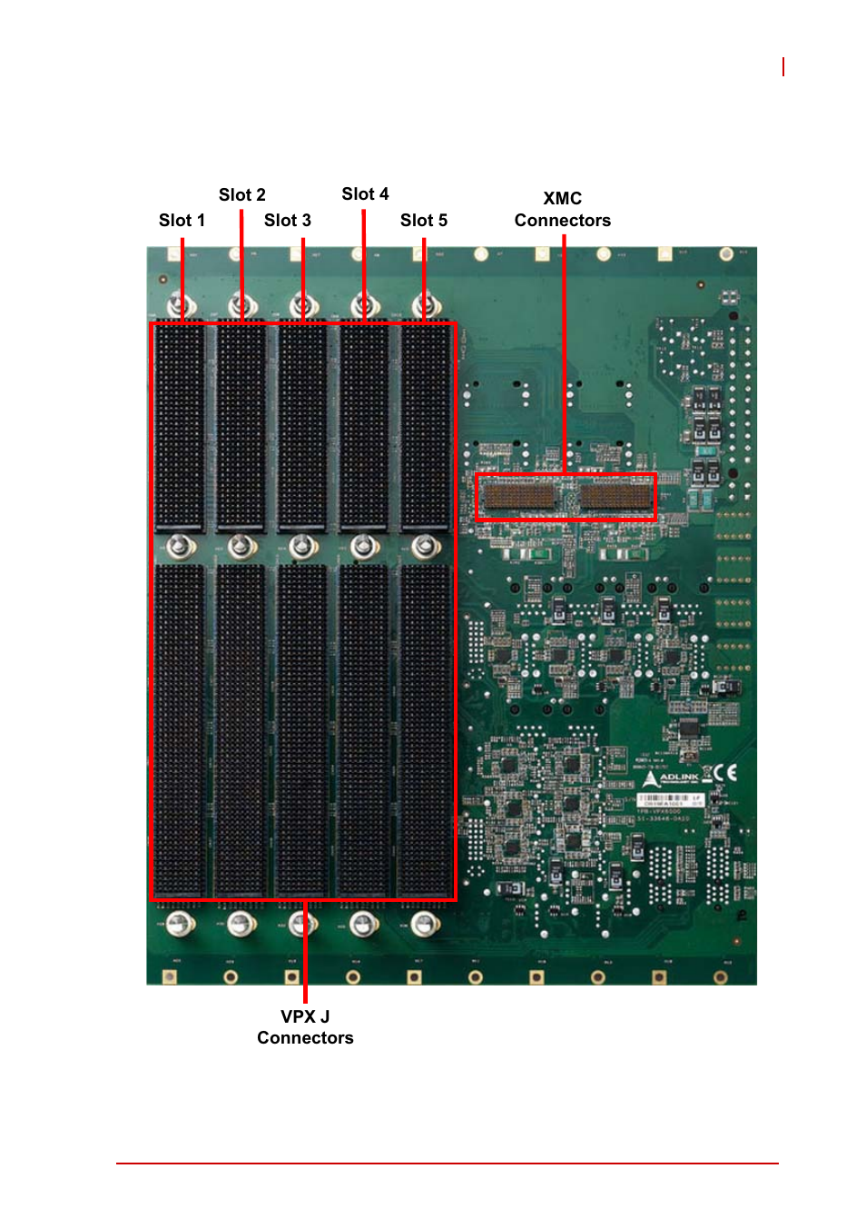 4 tbp-vpx6000 board layout, Tbp-vpx6000 board layout, Figure 4-4: tbp-vpx6000 board layout - front view | ADLINK VPX6000 User Manual | Page 47 / 62