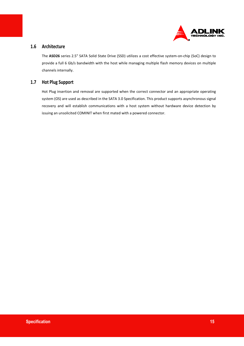 6 architecture, 7 hot plug support | ADLINK ASD26-MT1 ET Series User Manual | Page 15 / 29