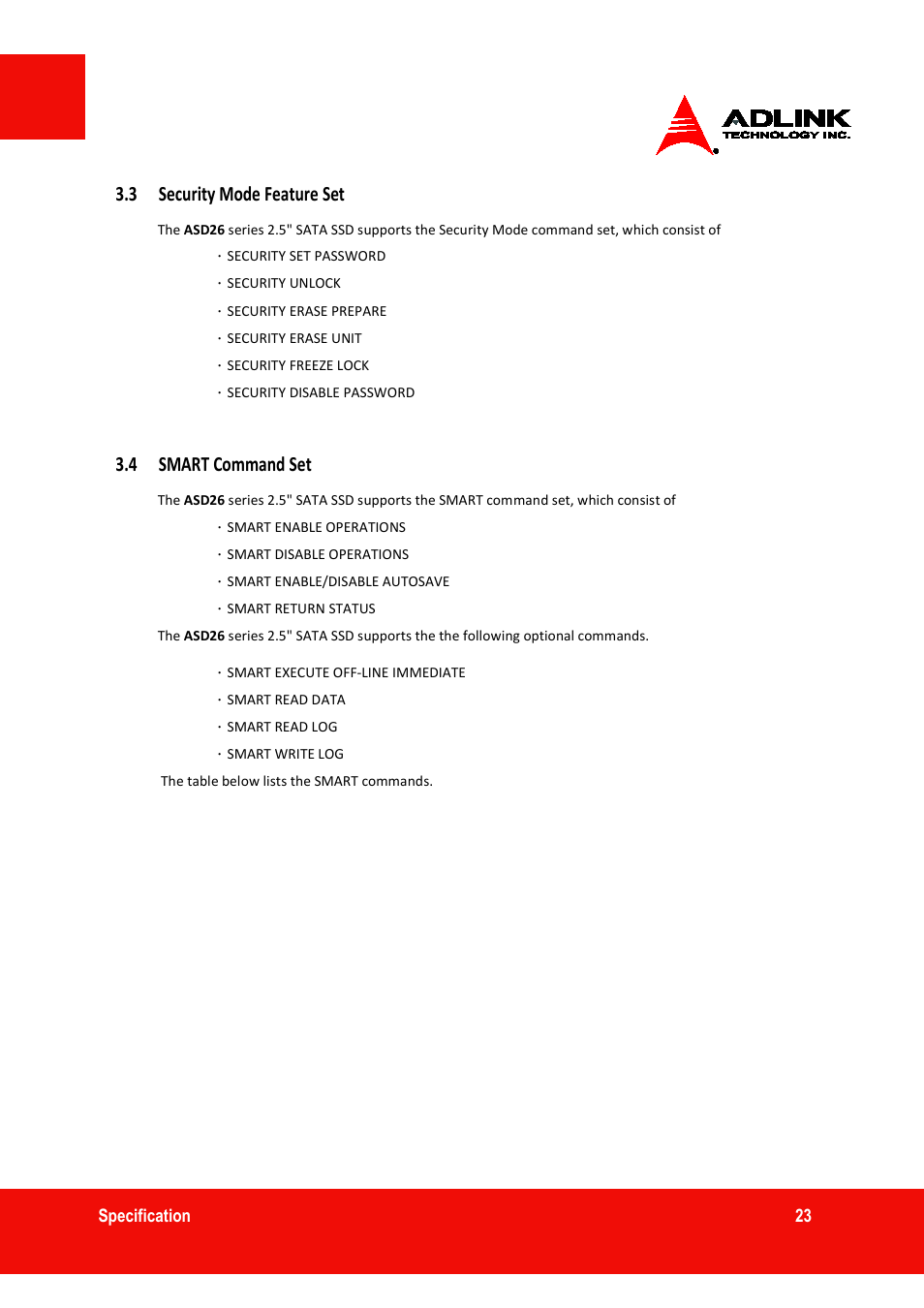 3 security mode feature set, 4 smart command set | ADLINK ASD26-MT1 ET Series User Manual | Page 23 / 29