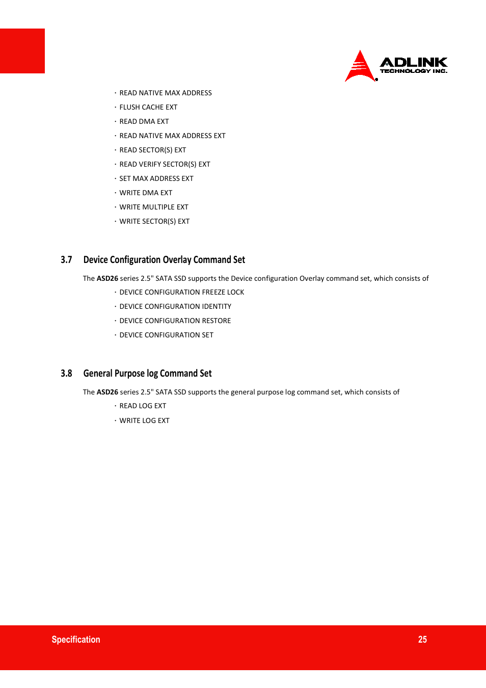 7 device configuration overlay command set, 8 general purpose log command set | ADLINK ASD26-MT1 ET Series User Manual | Page 25 / 29
