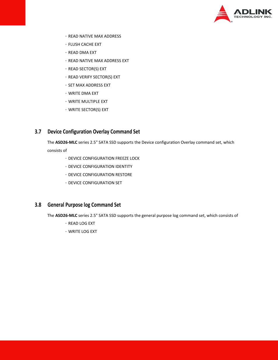 7 device configuration overlay command set, 8 general purpose log command set | ADLINK ASD26-MA2 Series User Manual | Page 25 / 29