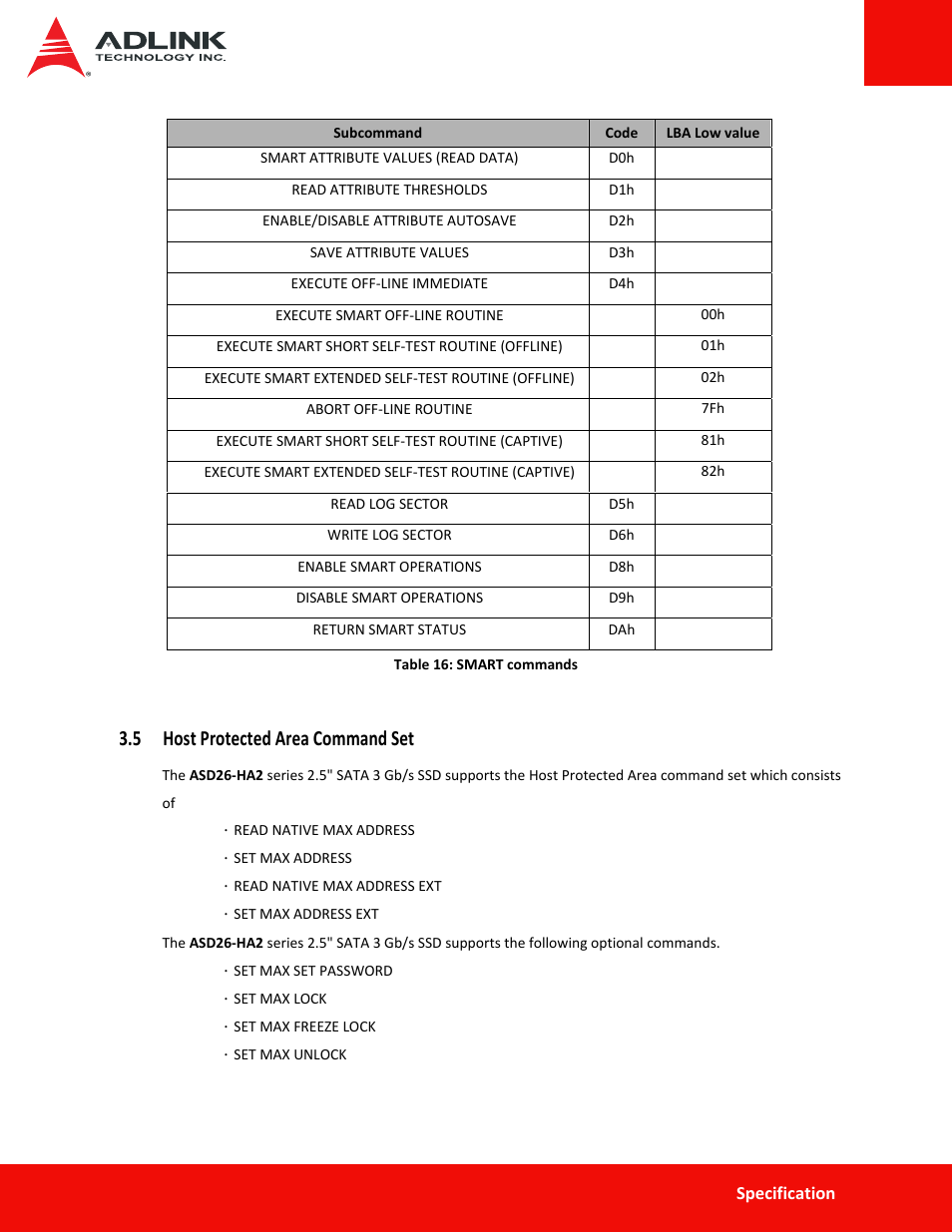 5 host protected area command set | ADLINK ASD26-MA2 Series User Manual | Page 22 / 27