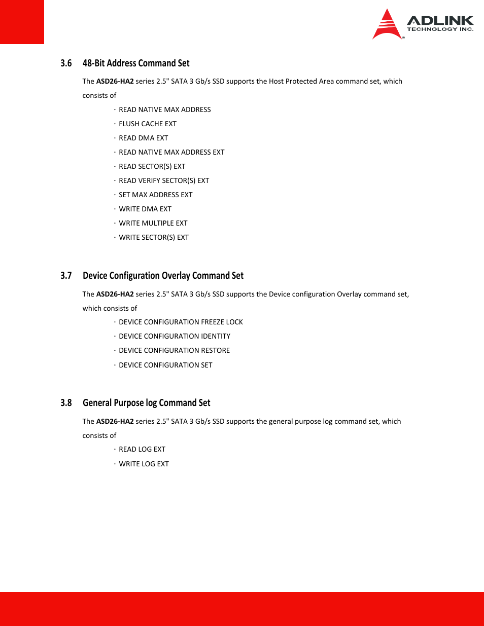 6 48-bit address command set, 7 device configuration overlay command set, 8 general purpose log command set | ADLINK ASD26-MA2 Series User Manual | Page 23 / 27