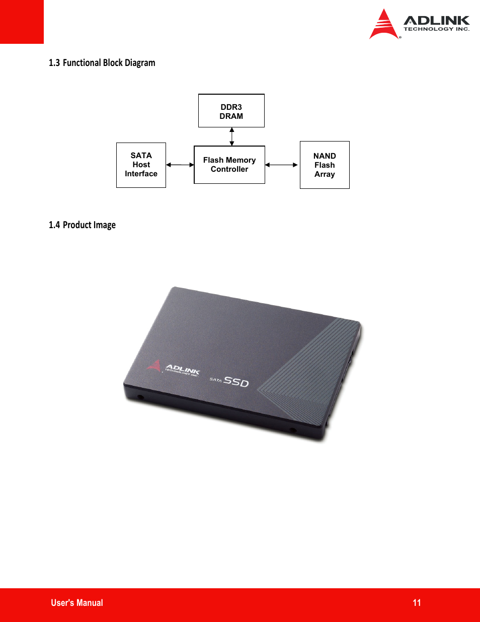 3 functional block diagram, 4 product image, 3 functional block diagram 1.4 product image | ADLINK ASD25-SLC Series User Manual | Page 11 / 27