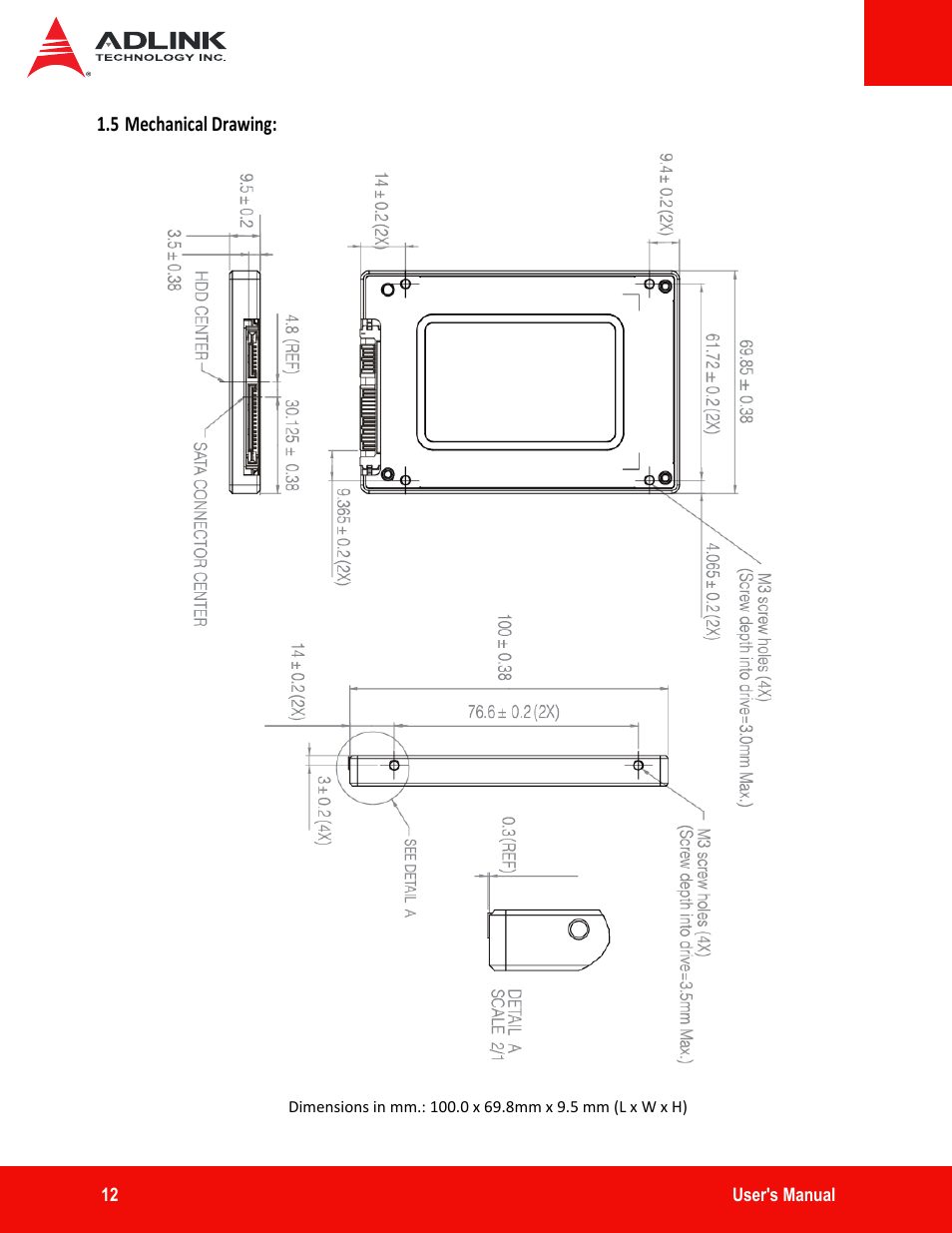 5 mechanical drawing | ADLINK ASD25-SLC Series User Manual | Page 12 / 27