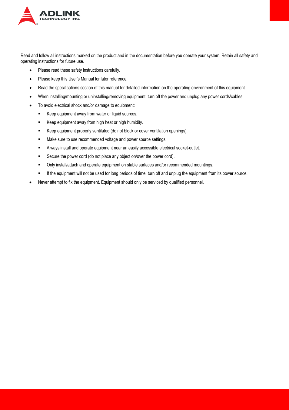 Safety instructions | ADLINK Express-HLE User Manual | Page 87 / 89