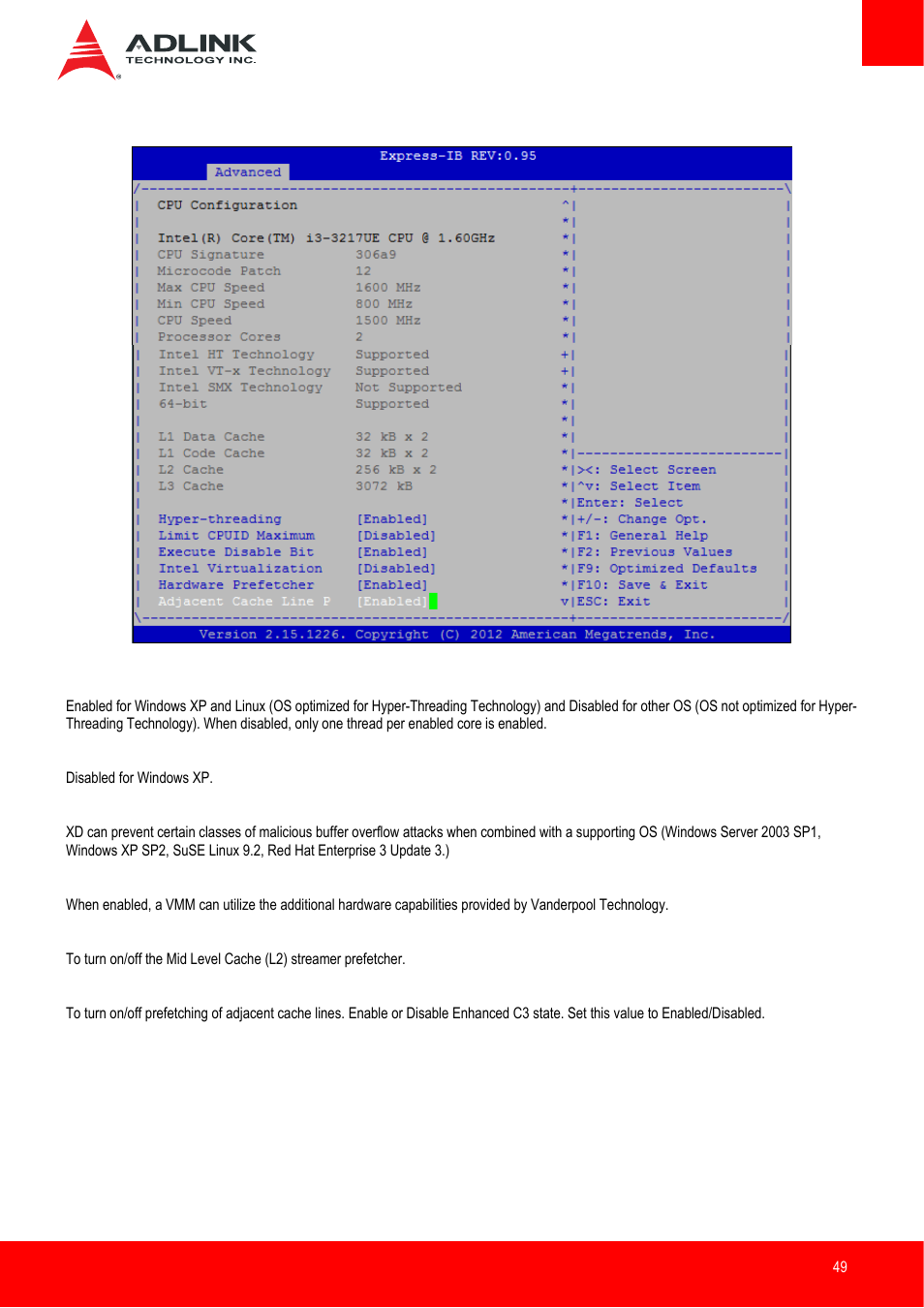 Cpu configuration | ADLINK Express-IB User Manual | Page 49 / 80