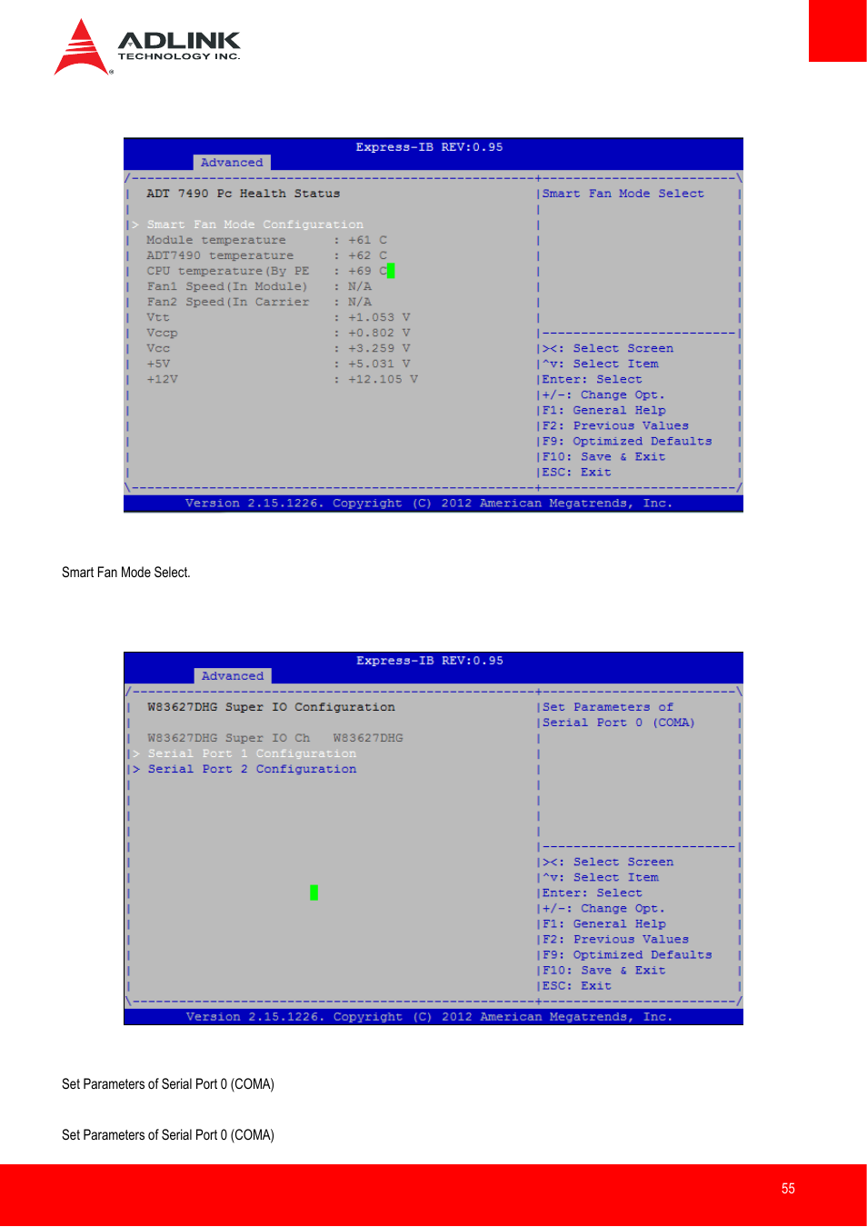 Adt 7490 h/w monitor, W8362dhg super io configuration | ADLINK Express-IB User Manual | Page 55 / 80