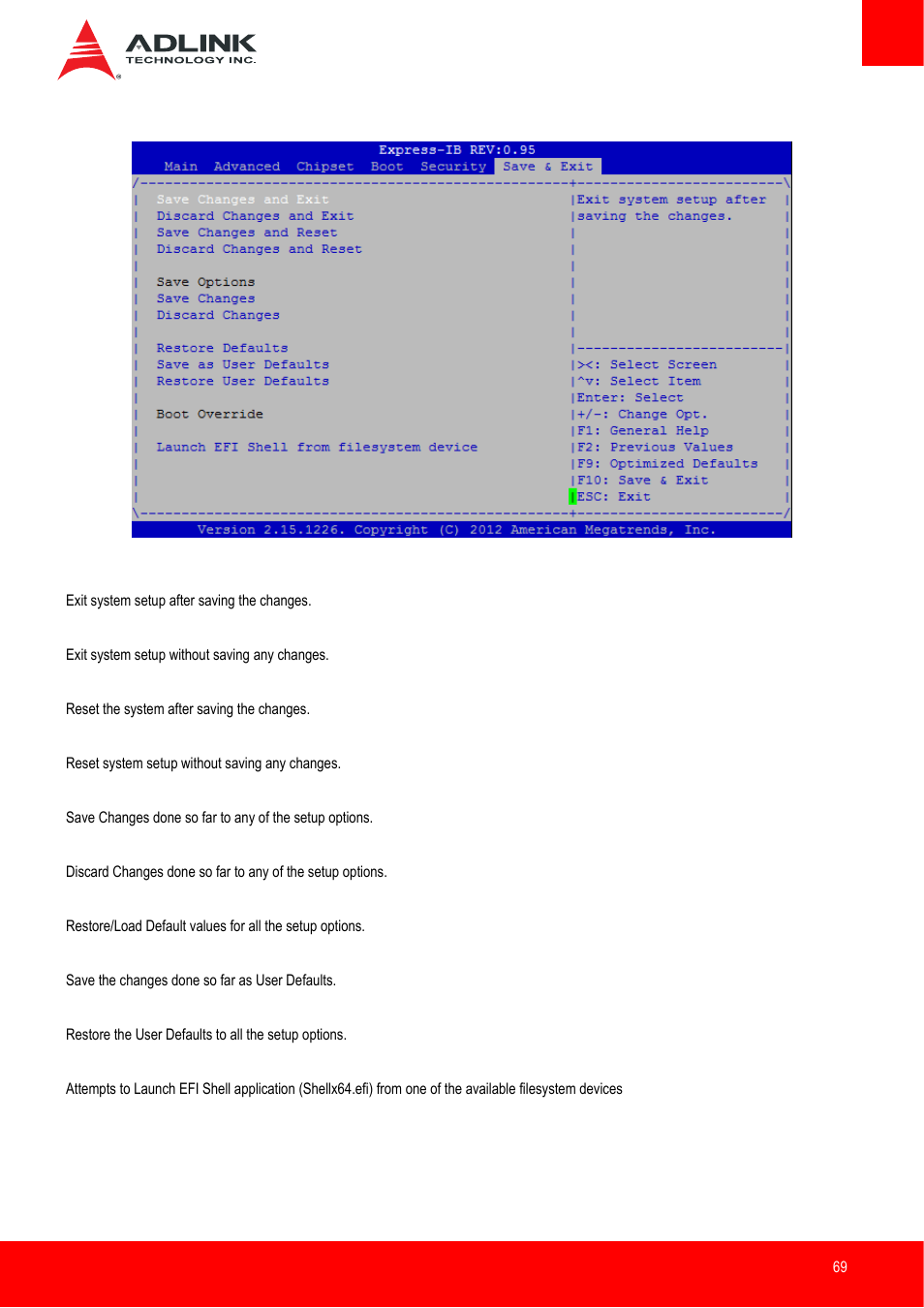 Save & exit menu | ADLINK Express-IB User Manual | Page 69 / 80