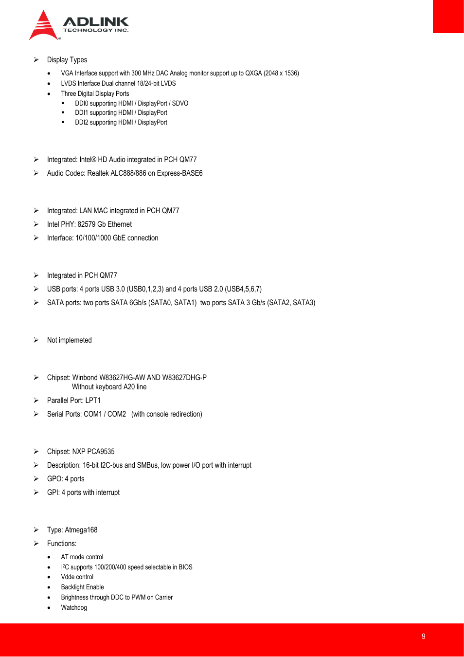 Audio, Multi i/o and storage, Serial i/o on module | Super i/o (on carrier using lpc -bus), Gpio, Board controller | ADLINK Express-IB User Manual | Page 9 / 80