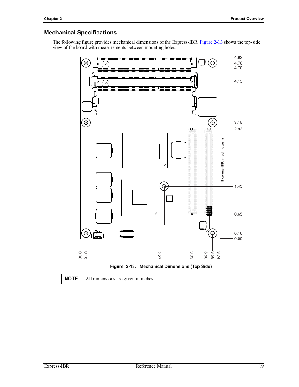 Mechanical specifications, Figure 2-13. mechanical dimensions (top side) | ADLINK Express-IBR User Manual | Page 25 / 64