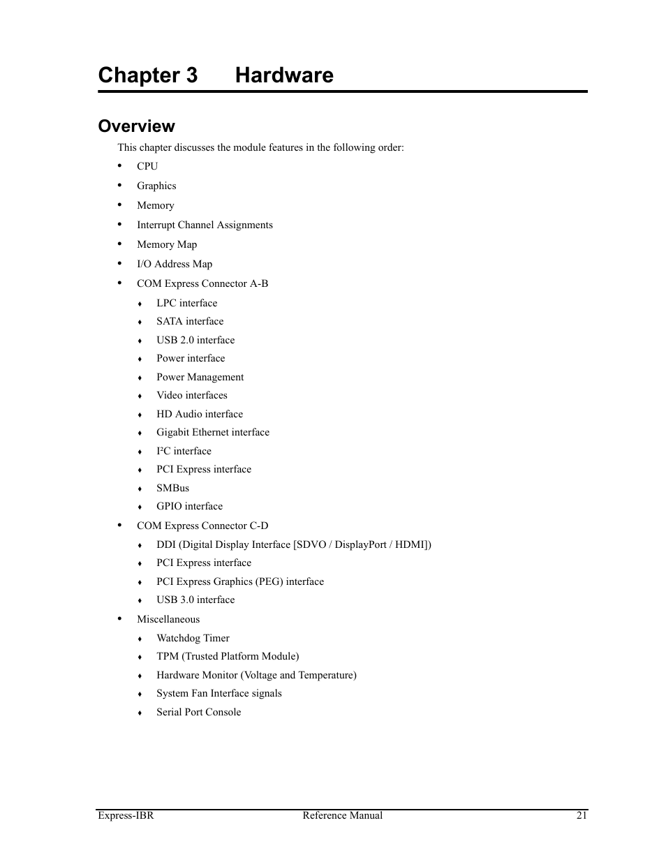 Chapter 3, Hardware, Overview | Chapter 3 hardware | ADLINK Express-IBR User Manual | Page 27 / 64