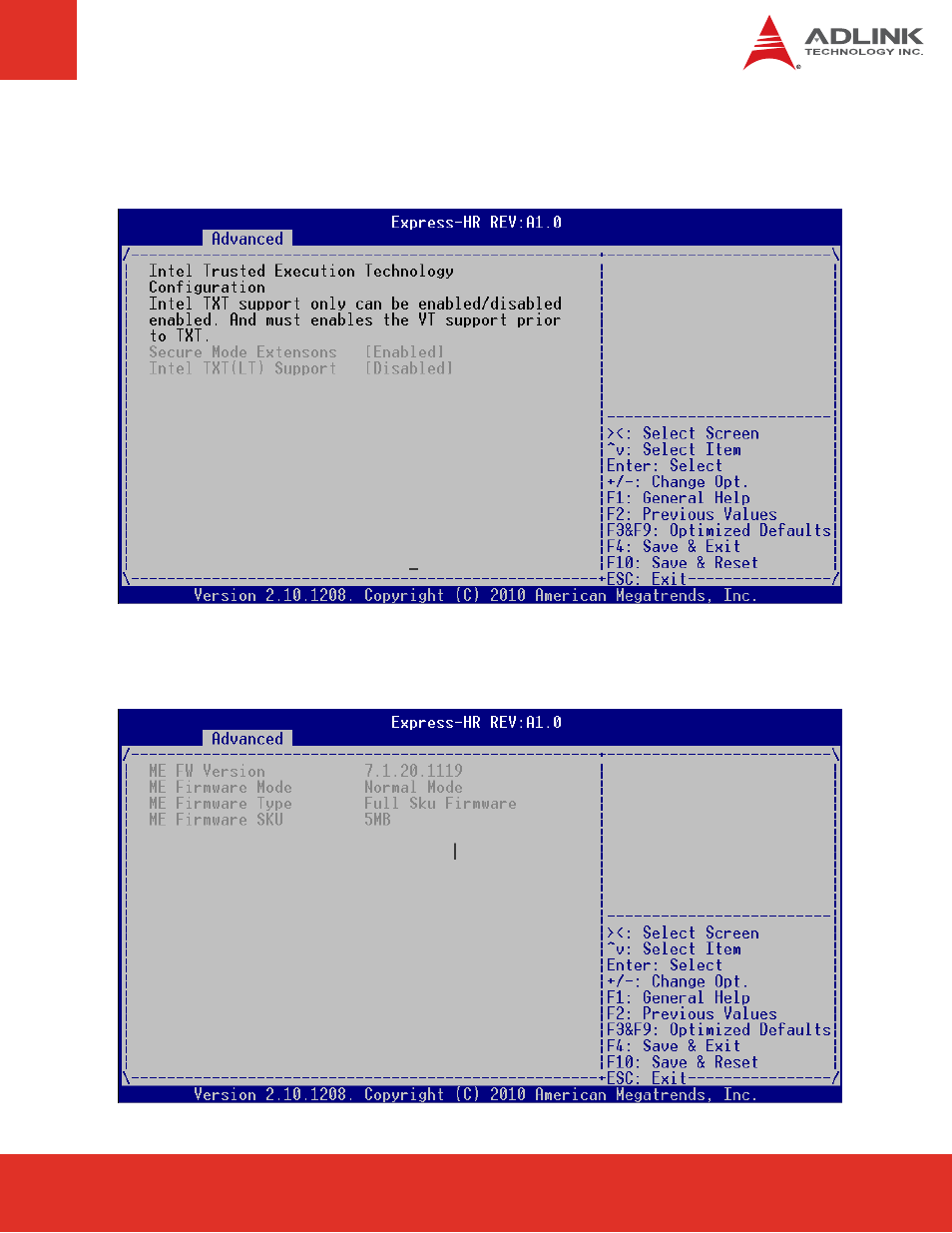 6 intel txt(lt) configuration, 7 pch-fw configuration | ADLINK Express-HR User Manual | Page 45 / 76