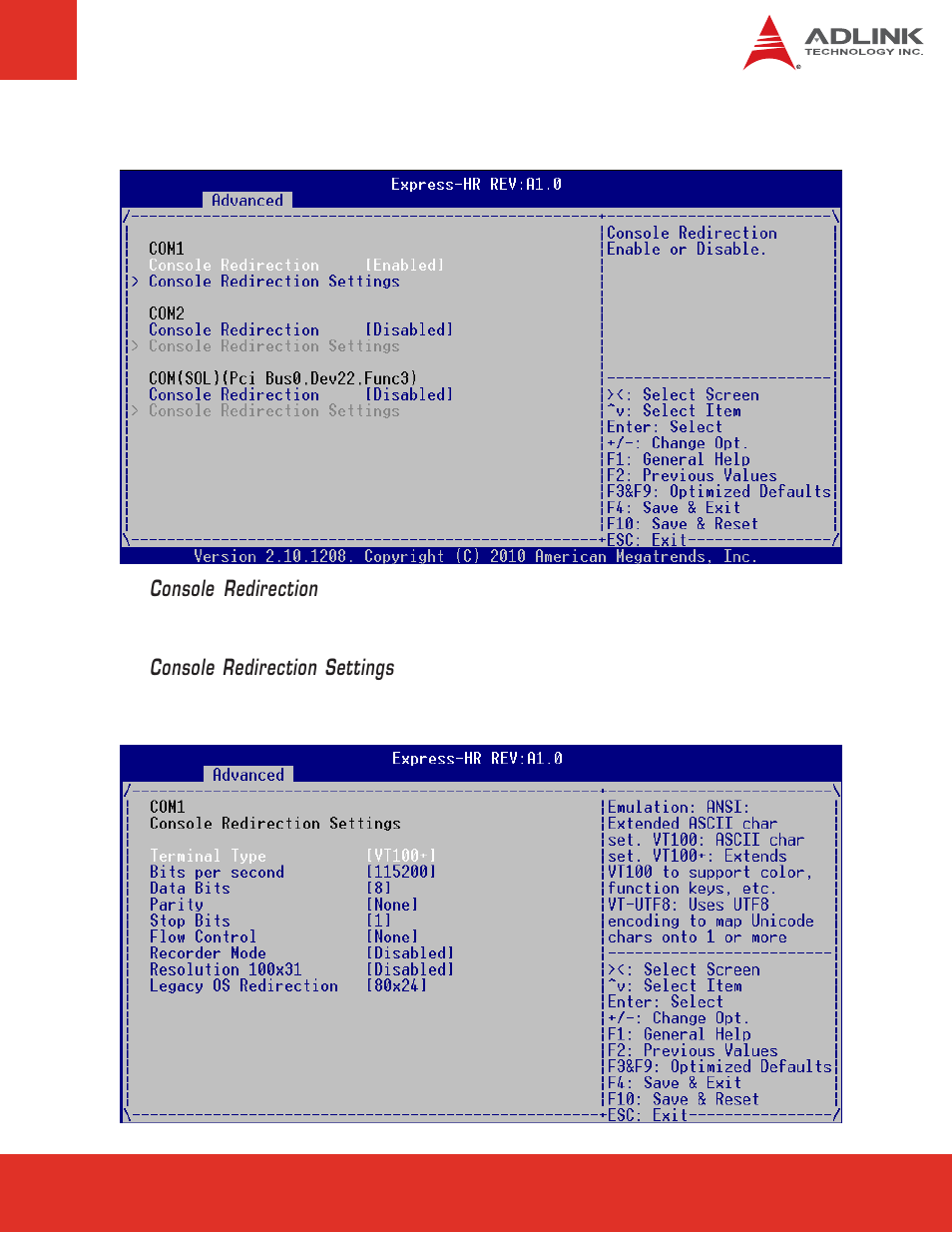 Console redirection settings | ADLINK Express-HR User Manual | Page 51 / 76