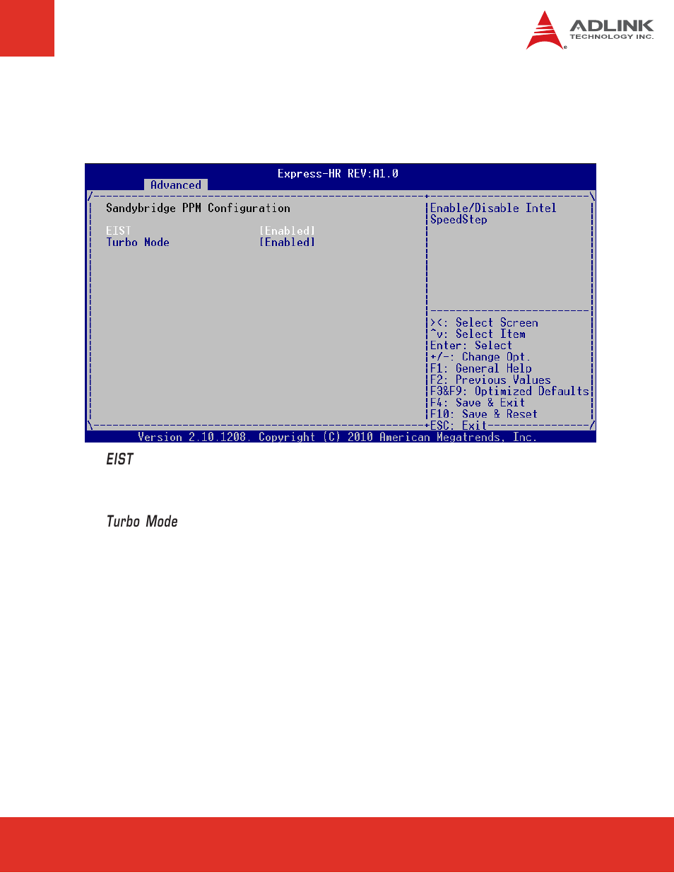 14 sandy bridge ppm configuration, Eist, Turbo mode | ADLINK Express-HR User Manual | Page 53 / 76