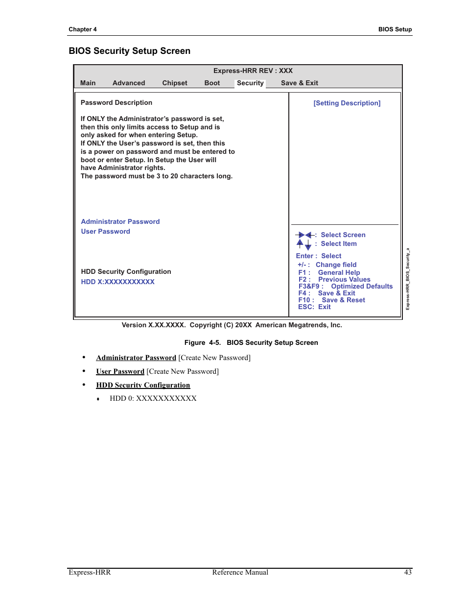 Bios security setup screen, Figure 4-5 | ADLINK Express-HRR User Manual | Page 47 / 54