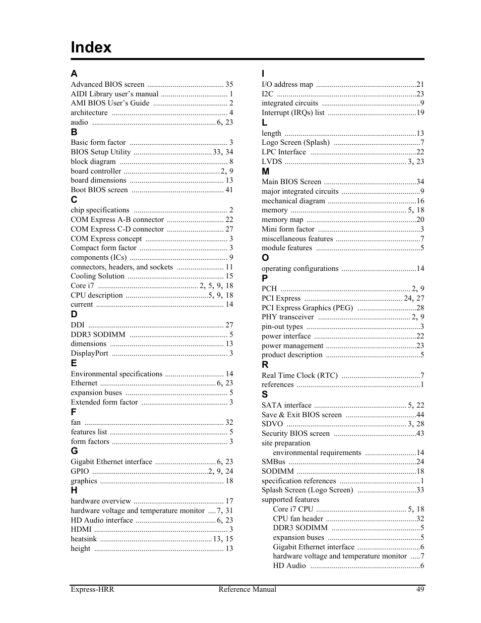 Index | ADLINK Express-HRR User Manual | Page 53 / 54