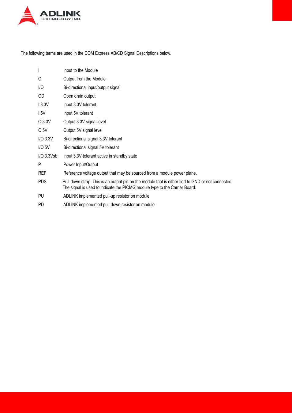 2 signal description terminology, Signal description terminology | ADLINK cExpress-BL User Manual | Page 15 / 84