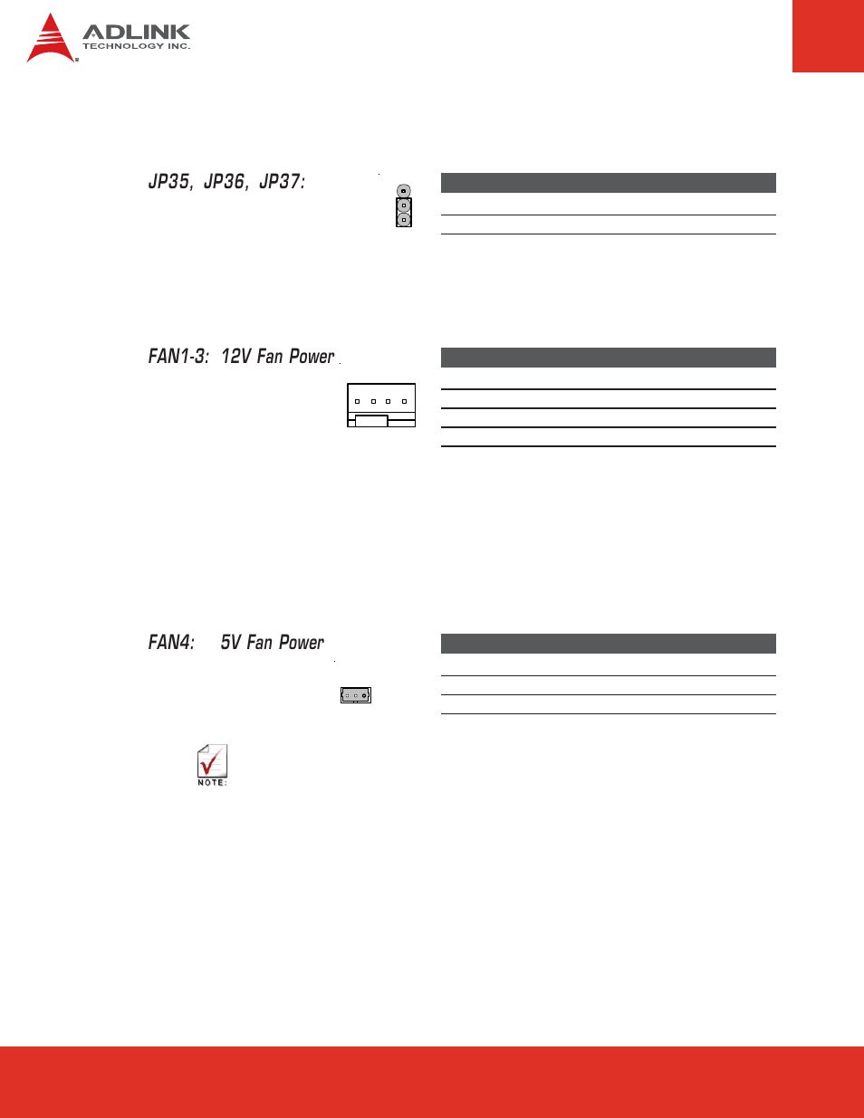 16 fan connectors, Fan1-3: 12v fan power, Fan4: 5v fan power | ADLINK Express-BASE6 User Manual | Page 28 / 43