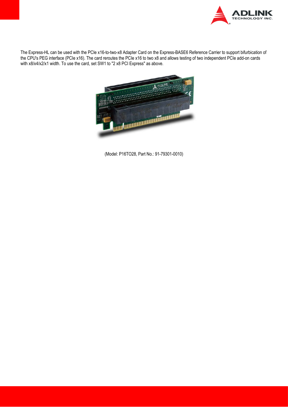 7 pcie x16-to-two-x8 adapter card, Pcie x16-to-two-x8 adapter card | ADLINK Express-HL2 User Manual | Page 36 / 86