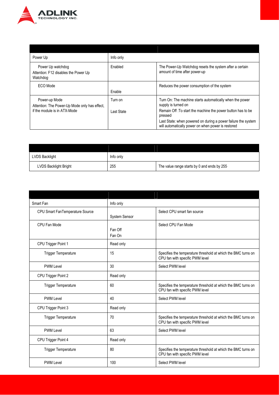 6 system management > power up, 7 system management > lvds backlight, 8 system management > smart fan | ADLINK Express-HL2 User Manual | Page 51 / 86