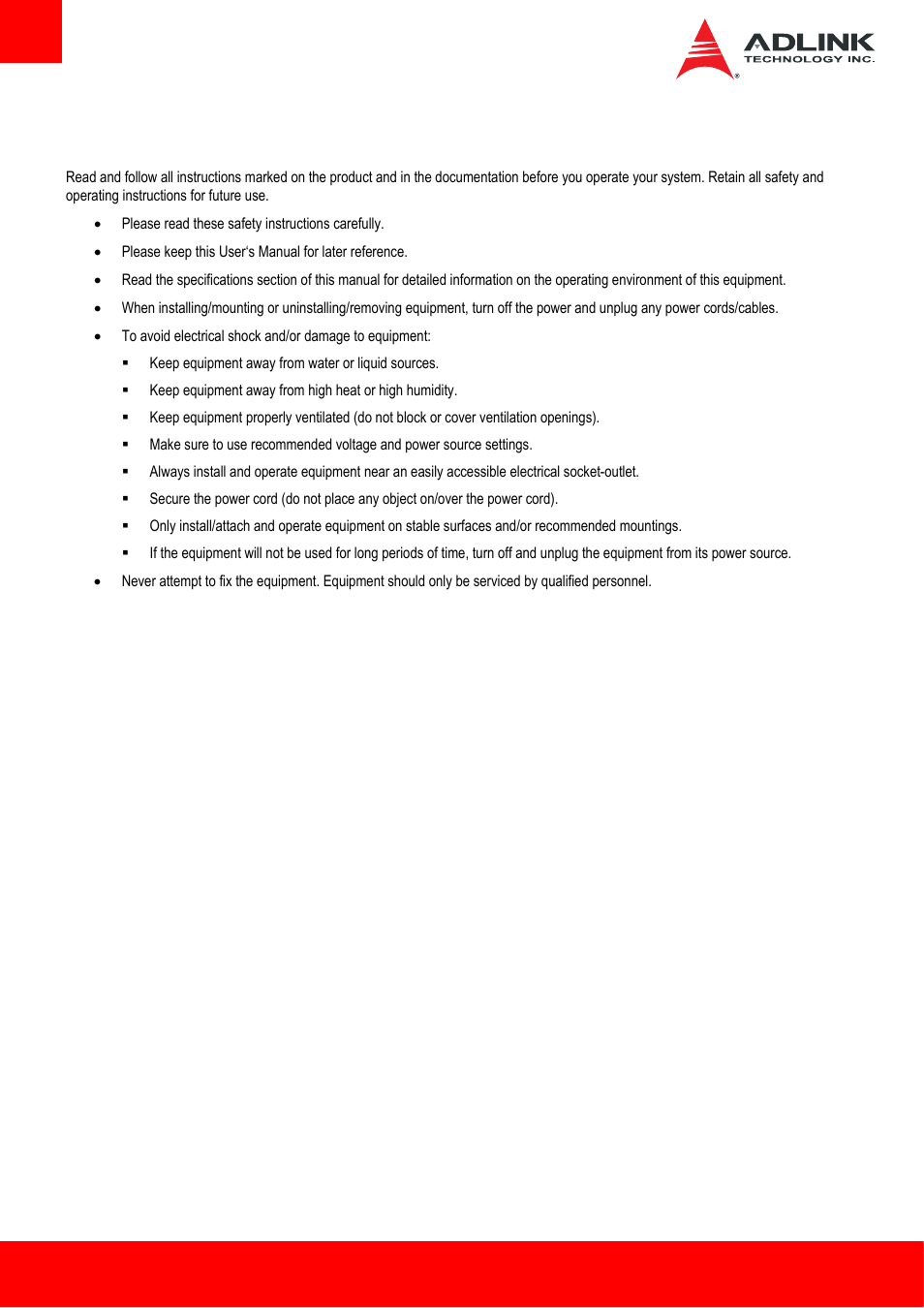 Safety instructions | ADLINK Express-HL2 User Manual | Page 84 / 86