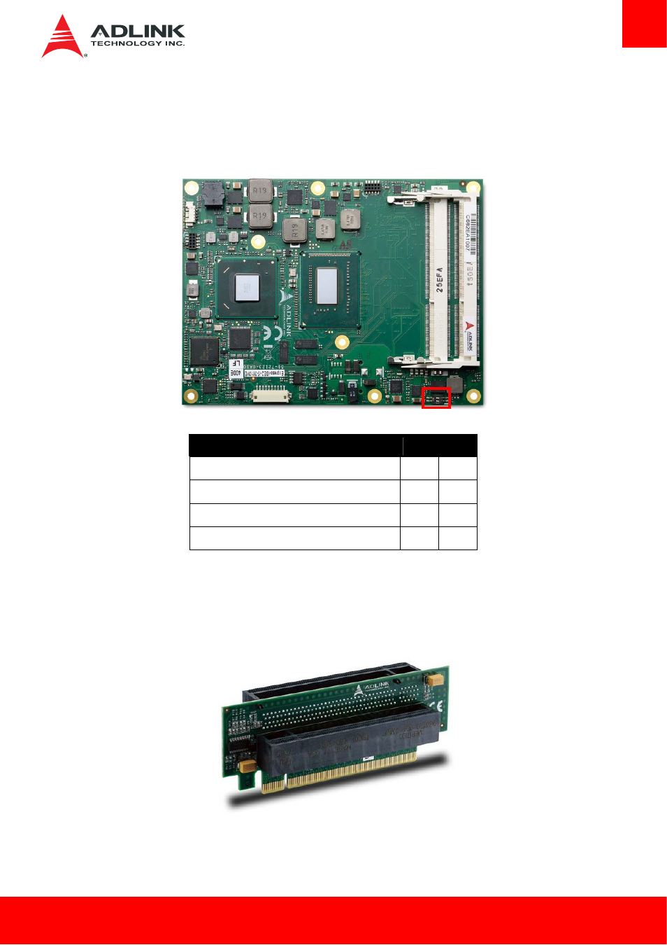 Module configuration, Pci express configuration switch (sw1), Pcie x16-to-two-x8 adapter card | ADLINK Express-IBE2 User Manual | Page 33 / 83
