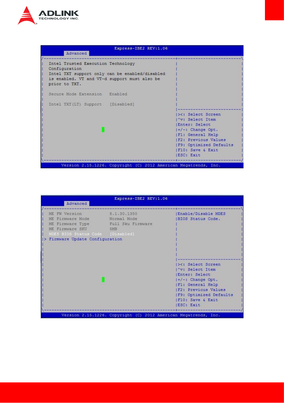 Intel txt(lt) configuration, Pch-fw configuration | ADLINK Express-IBE2 User Manual | Page 53 / 83