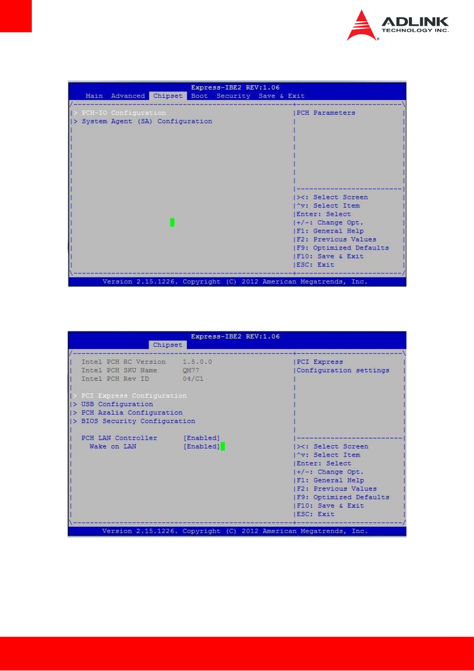 Chipset setup, Pch-io configuration | ADLINK Express-IBE2 User Manual | Page 60 / 83