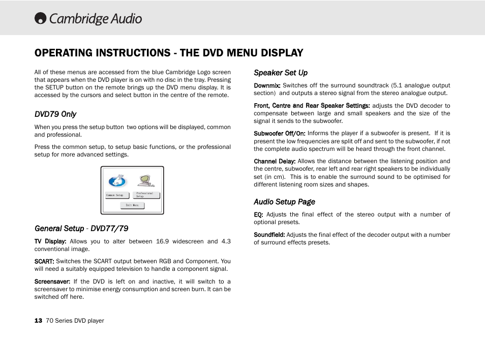 Operating instructions - the dvd menu display | Cambridge Audio 70 User Manual | Page 14 / 28
