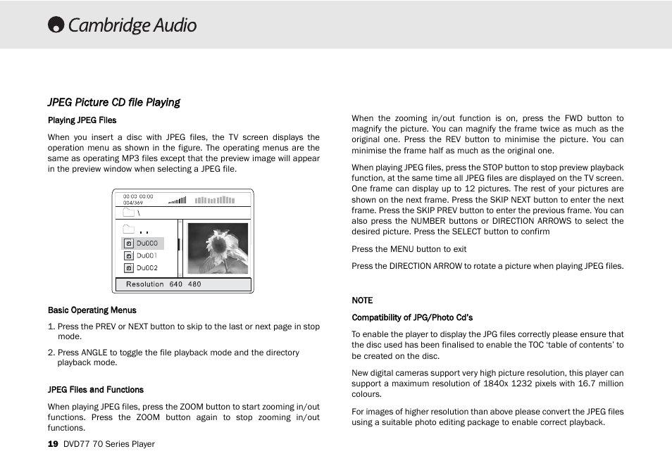 Jpeg ppicture c cd ffile pplaying | Cambridge Audio 70 User Manual | Page 20 / 28