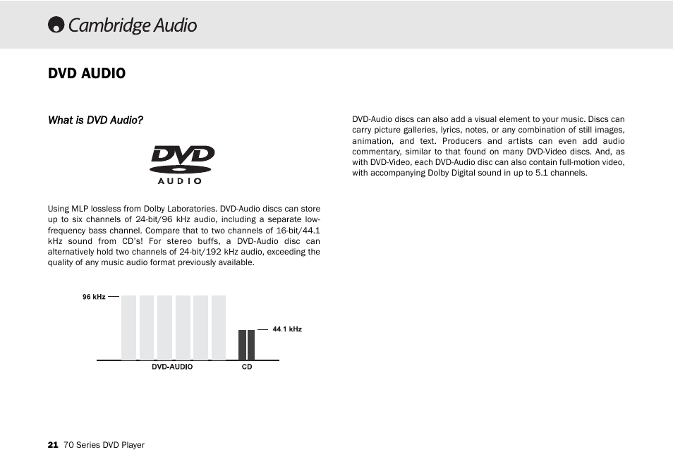 Dvd audio | Cambridge Audio 70 User Manual | Page 22 / 28