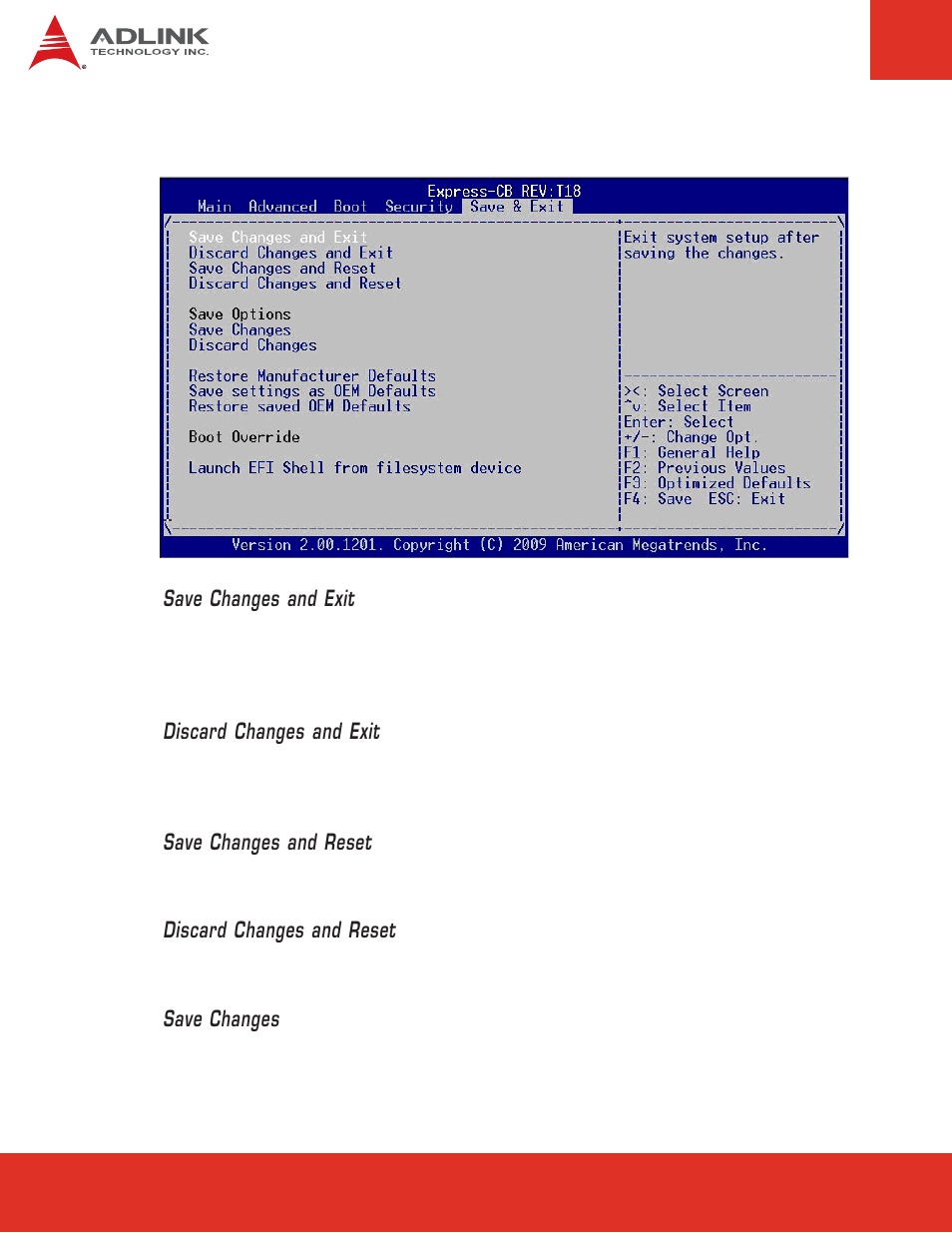 6 save & exit, Save & exit | ADLINK Express-CB User Manual | Page 64 / 78